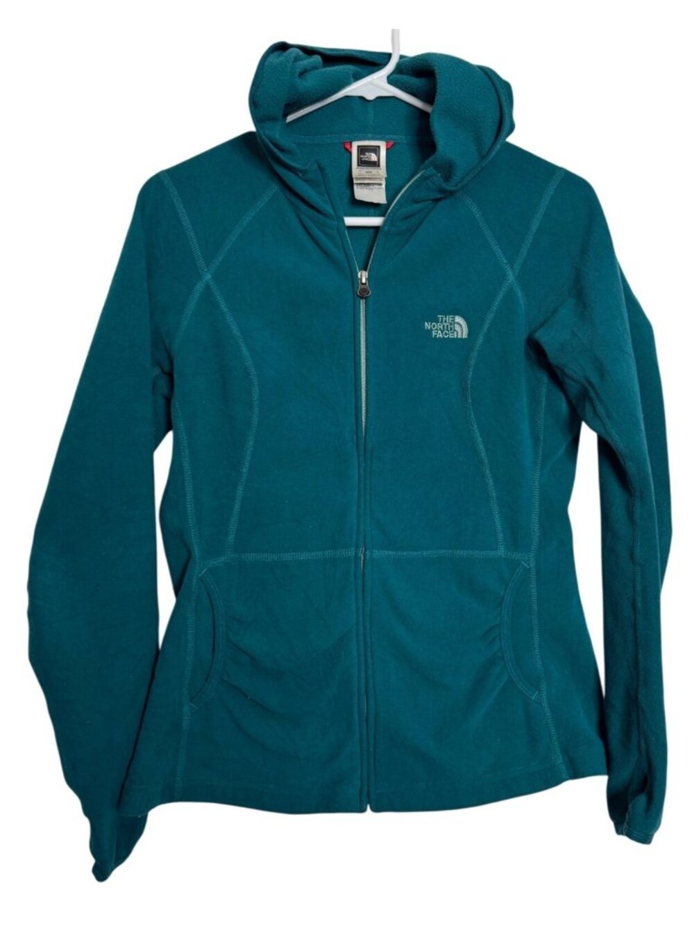 North Face Full Zip Zip Medium Fleece Hoodie Jacket Teal Pocket Women's